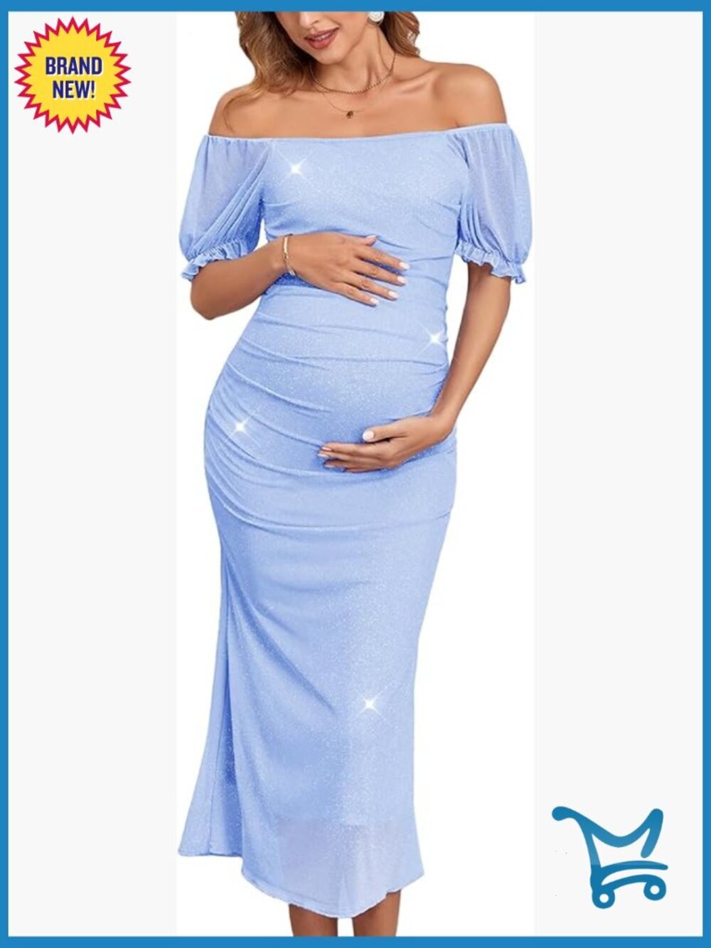 Maternity Dress with Puff Sleeves, Bodycon Fishtail, Ruched Bump-Friendly
